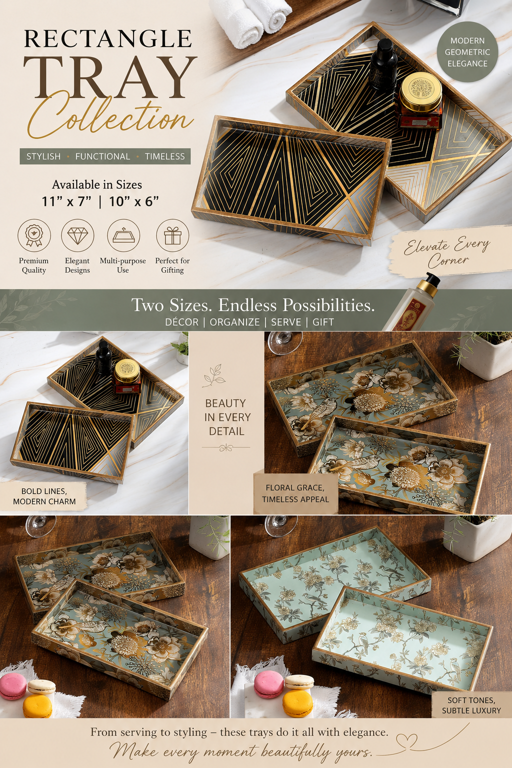 Mystic Rectangle Serving Tray Set