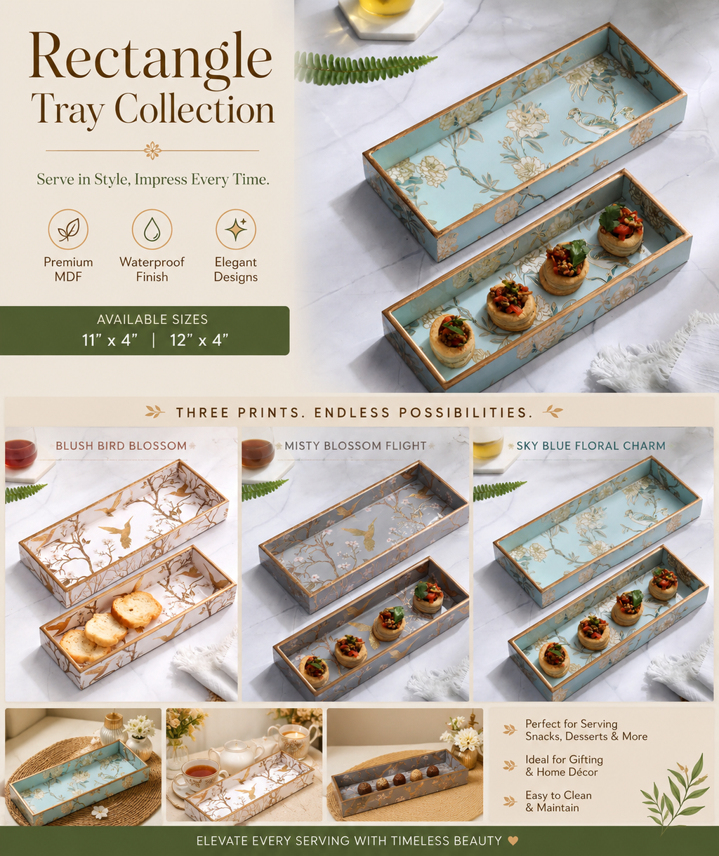 Mystic Rectangle Serving Tray Set