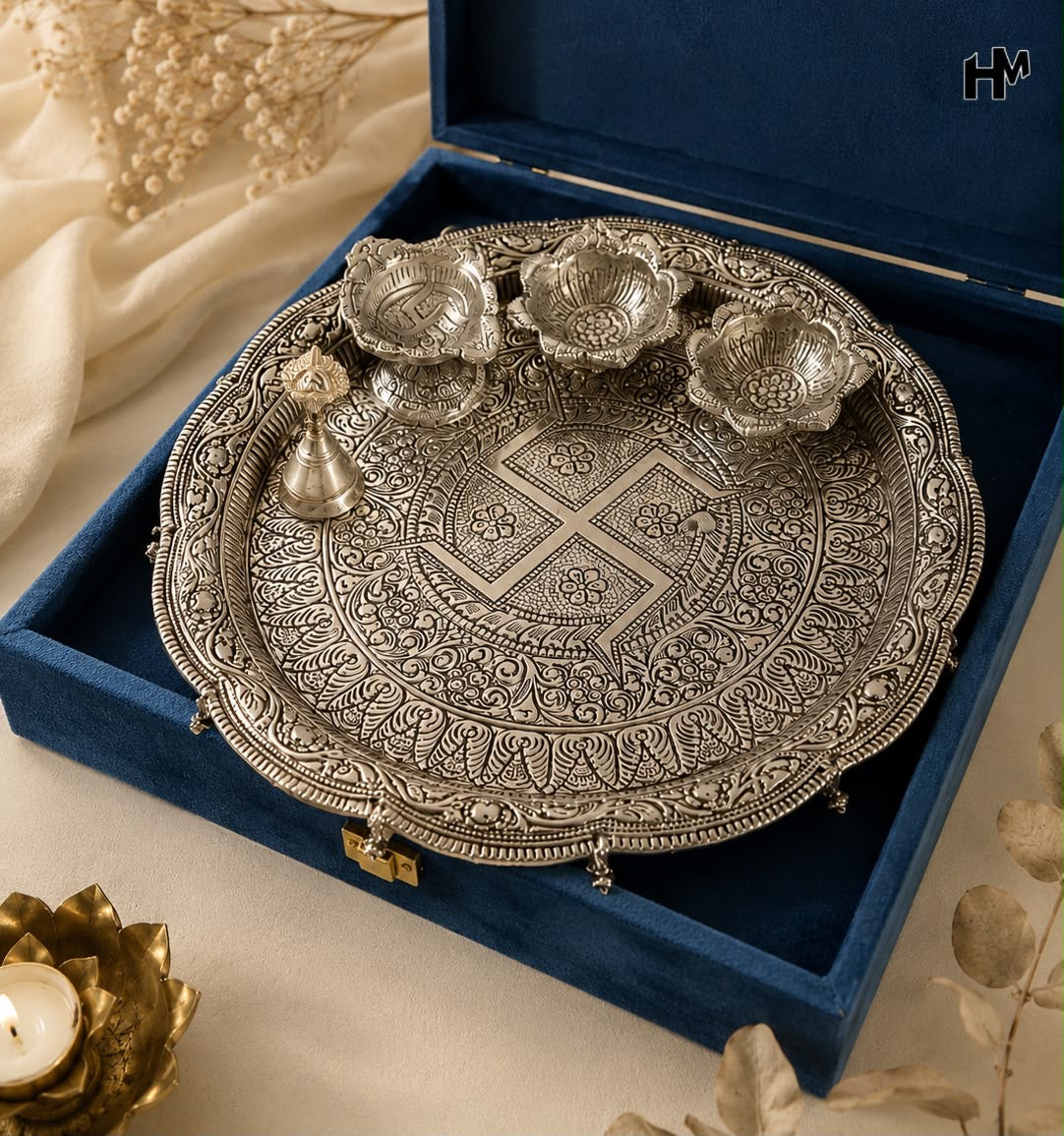 German Silver Pooja Thali Set