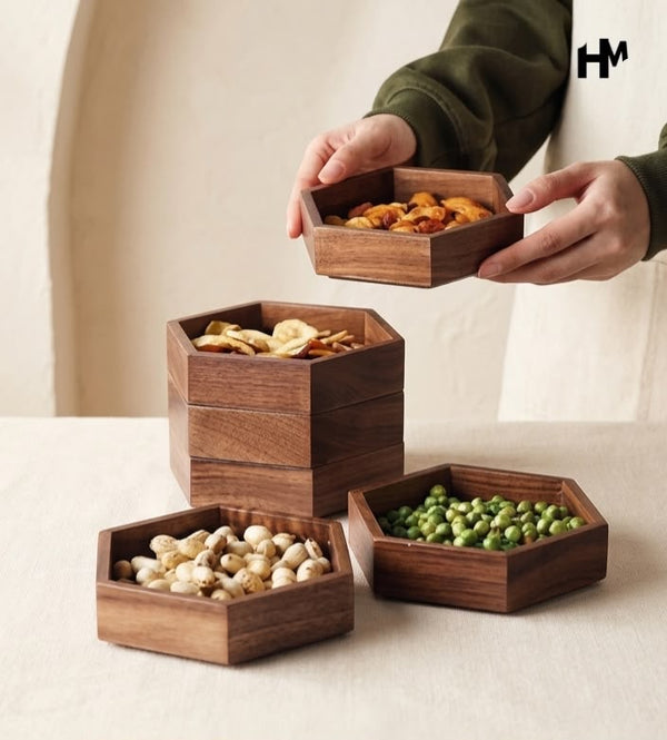 Hexa Stack Wooden Snack Bowl Set