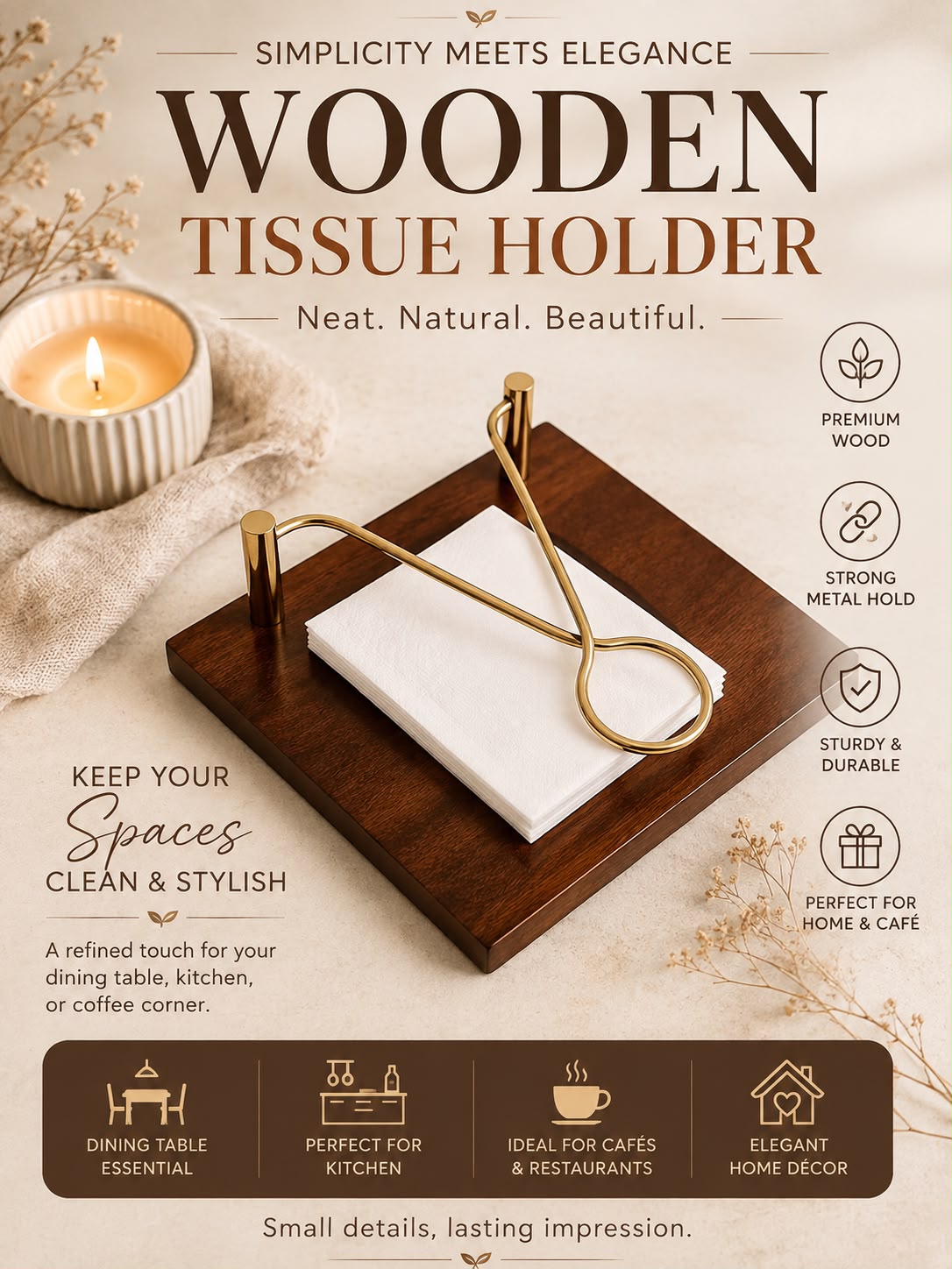 Wooden Tissue Holder – 7.5 Inch | Premium Mango Wood