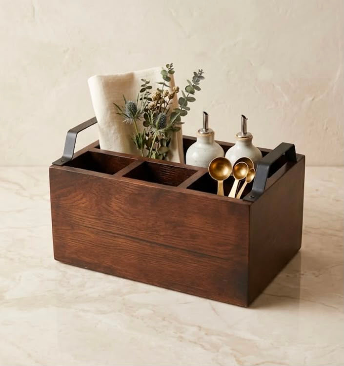 Wooden Cutlery Holder – 10 x 5 Inch | Premium Mango Wood