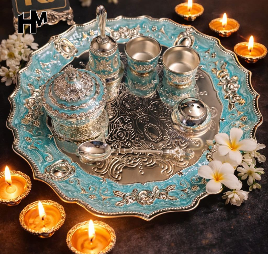 Imported Silver Pooja Thali Set