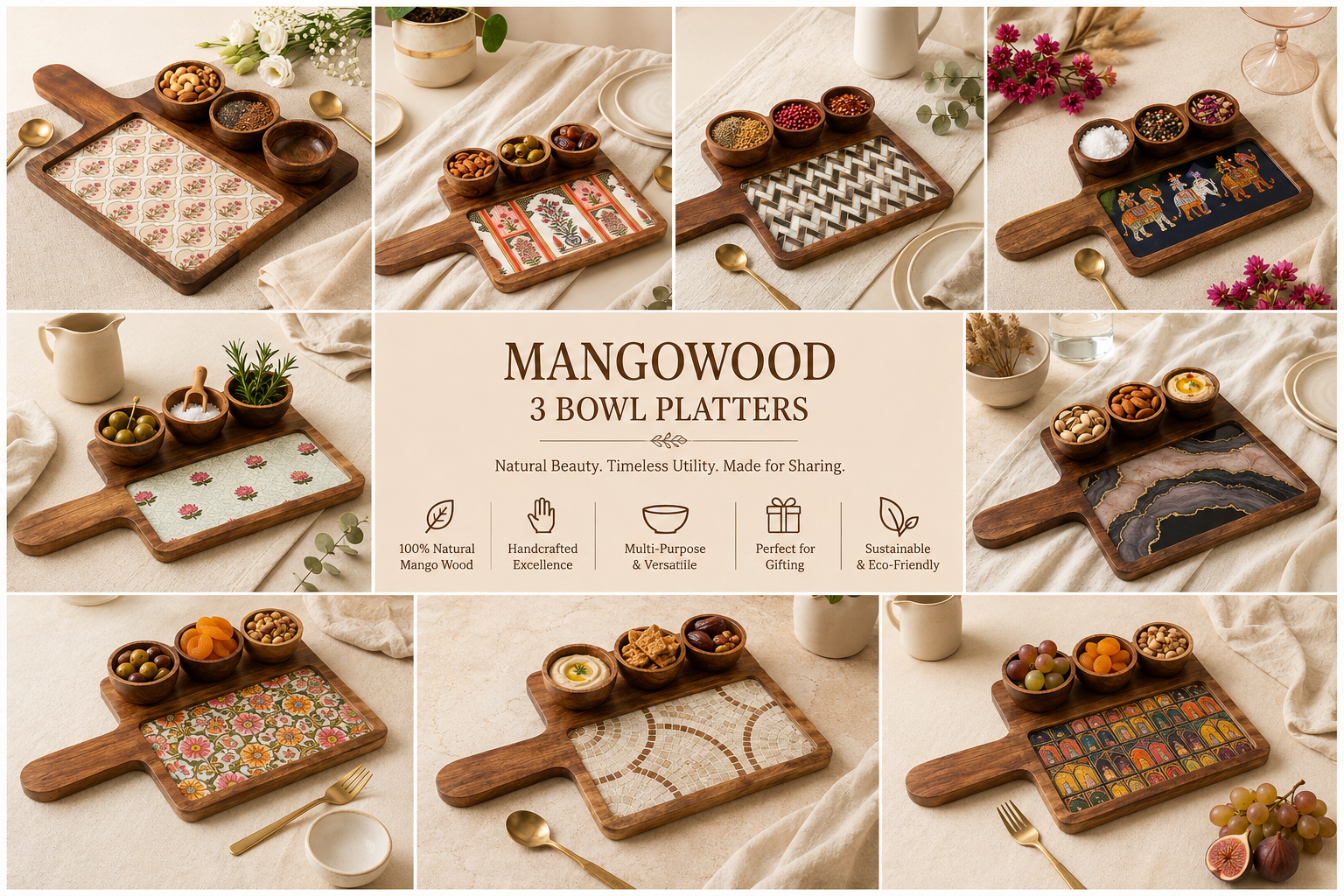 Mangowood Three Bowl Platters