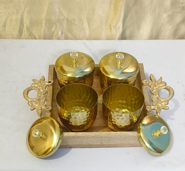Heritage Wooden Tray with Metal Jars
