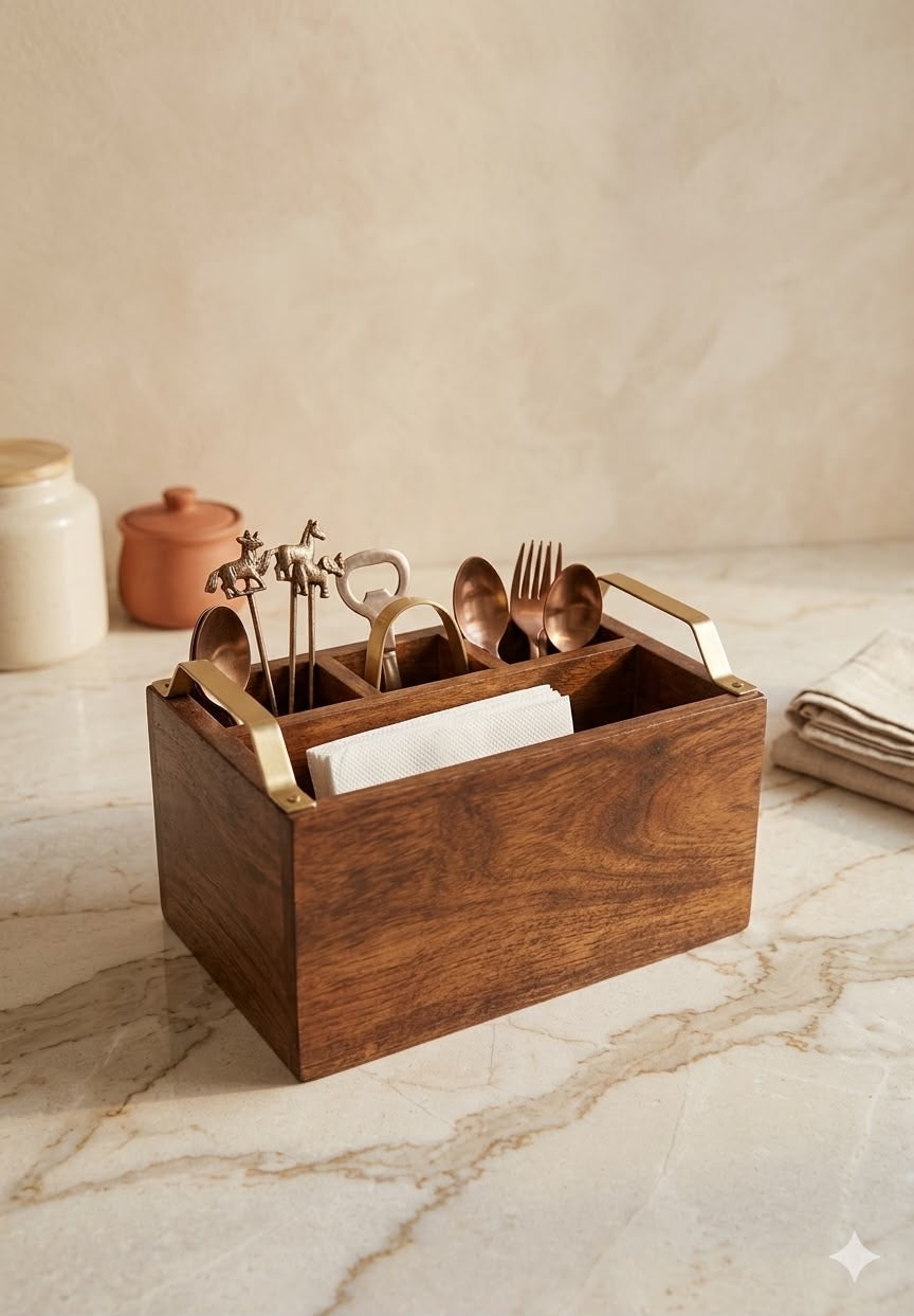 Wooden Cutlery Holder – 10 x 5 Inch | Premium Mango Wood