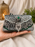 Emerald Luxe Silver Clutch