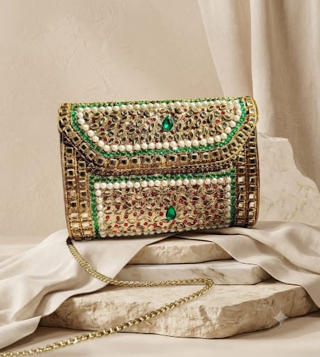Kundan Touch German Silver Purse