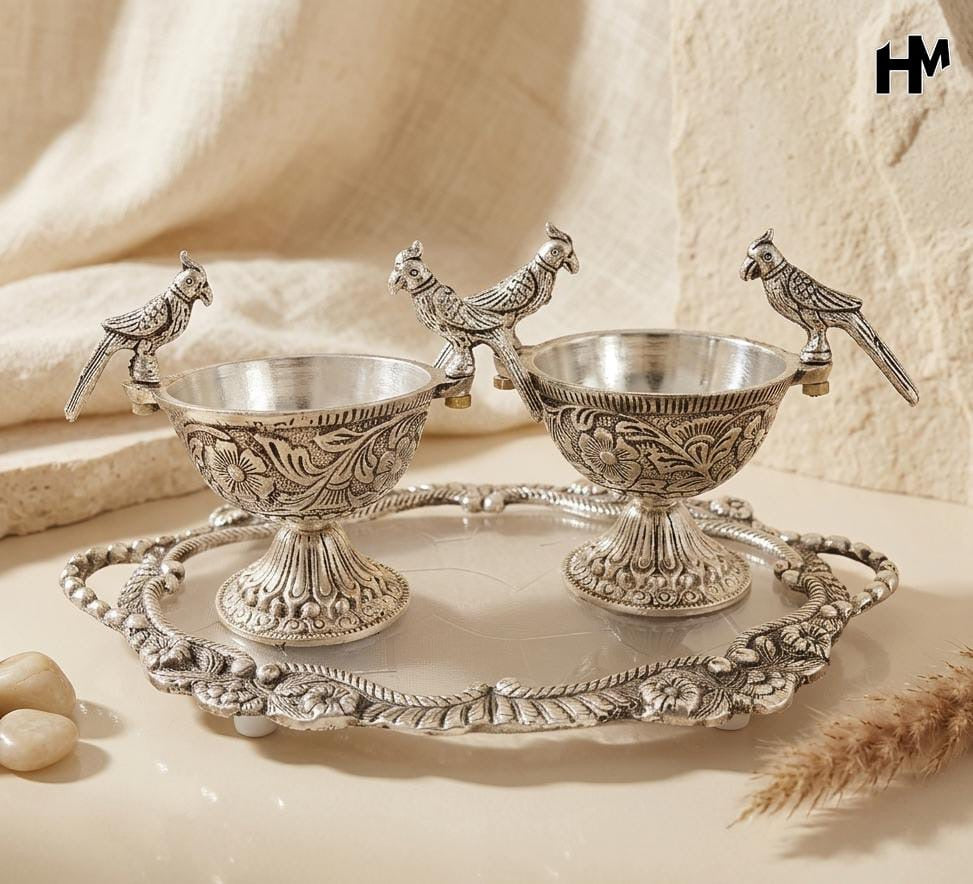 Mughal Art Peacock Bowl & Tray Set