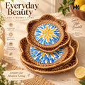 Rattan Cane tray set of 3