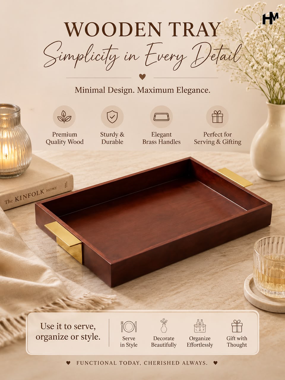 Wooden Serving Tray – 15 x 12 Inch | Premium Mango Wood